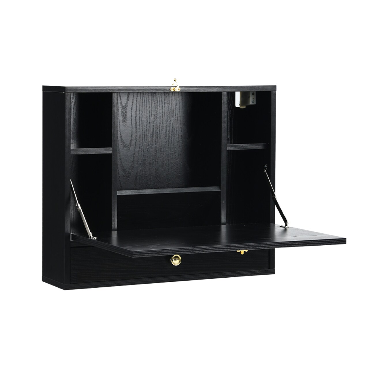 Black Wall Mount Folding Desk with Drawer Compact Storage Workstation